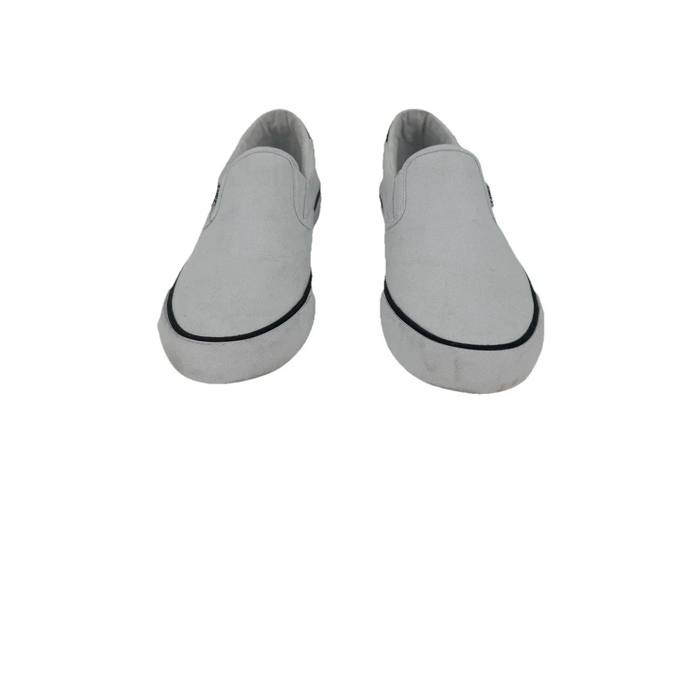 Lugz Clipper Mens White‎ Canvas Slip On Sneakers Navy Blue Accents Loafers